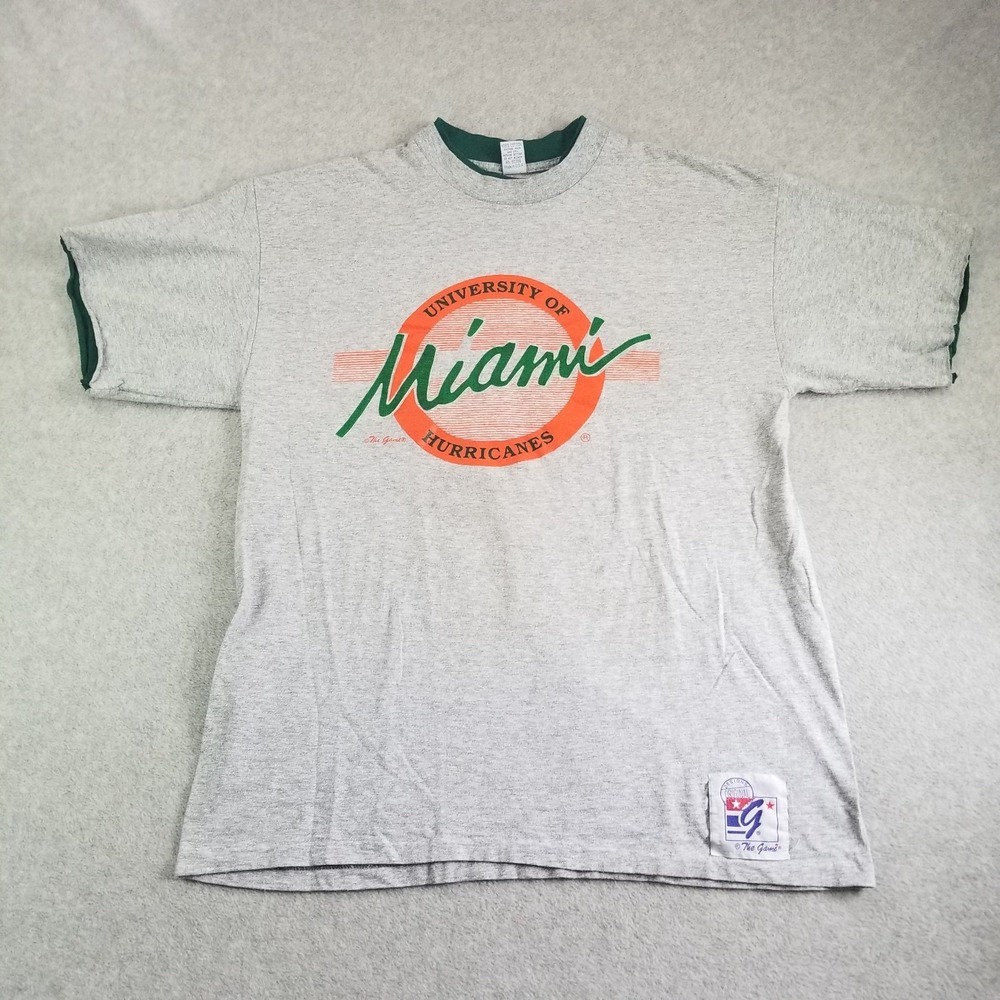 VTG Miami Hurricanes Shirt Mens XL Gray The Game Ringer Made in USA 90s NCAA